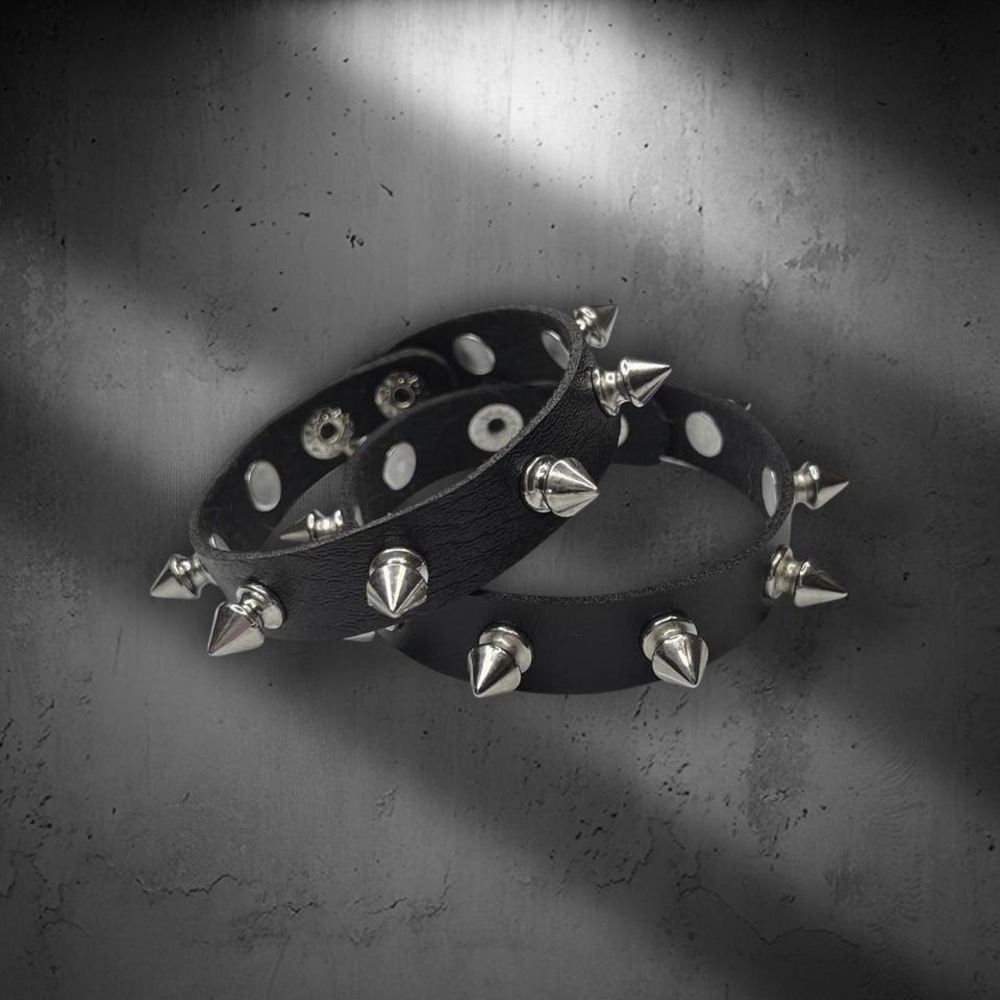 Black PU Spiked Bracelet Set